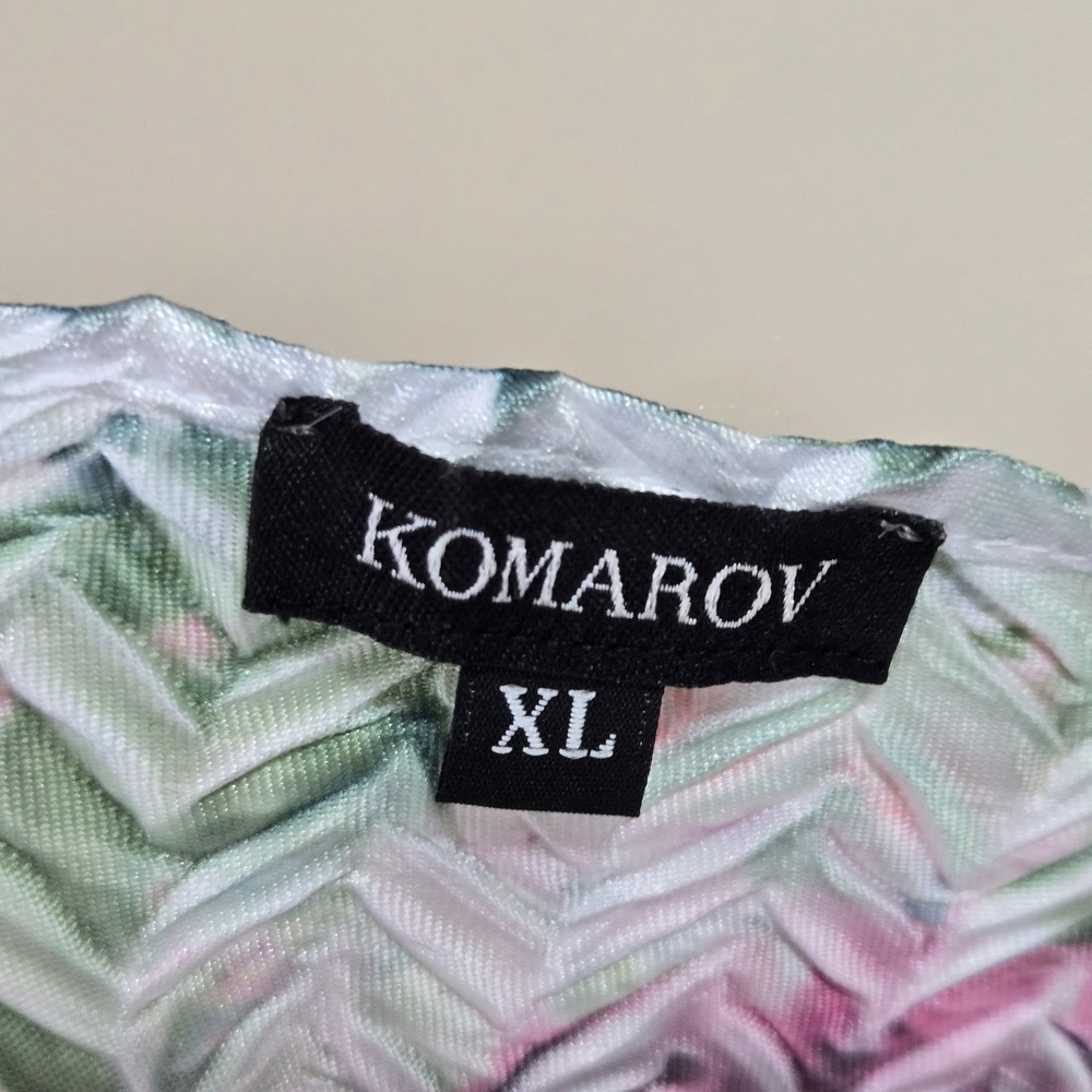 Komarov Maxi Dress XL Purple Floral Pleated Lace Trim Watercolor Crinkle Garden - Picture 5 of 14